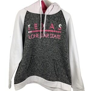 Hoodie Pink Letters Womens L Gray White Pink Texas Long Star State